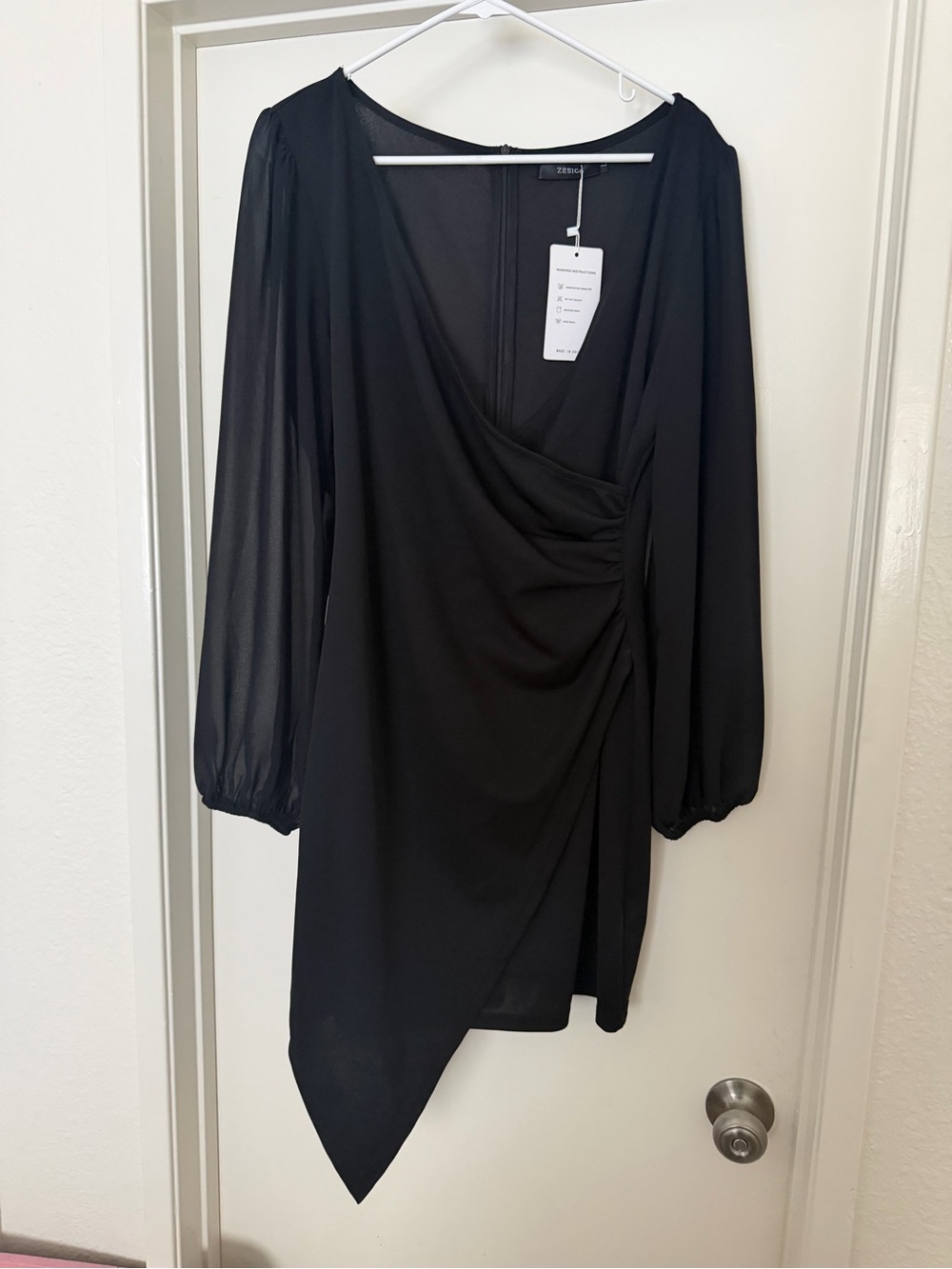Black Asymmetrical Wrap Mini Dress